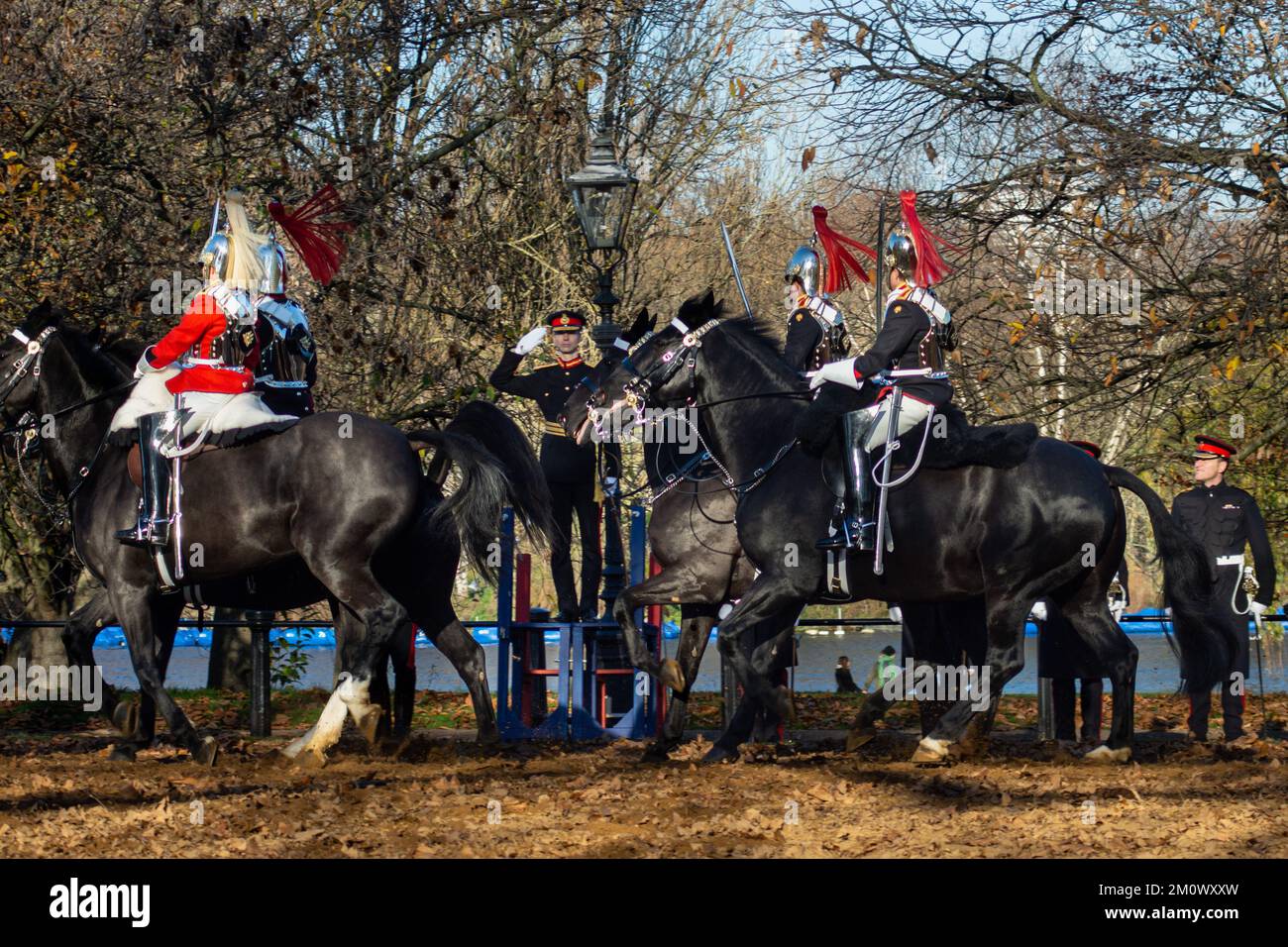 London, UK. 8th Dec, 2022. Household Cavalry Pass Out Parade of Dettingen Ride at Hyde Park Barracks. Dettingen Ride pass out inspected by Major General Jonathan Swift OBE, General Officer Commanding, Regional Command. Lt Colonel Thomas Armitage commanding the Household Cavalry Mounted Regiment. Credit: Peter Hogan/Alamy Live News Stock Photo