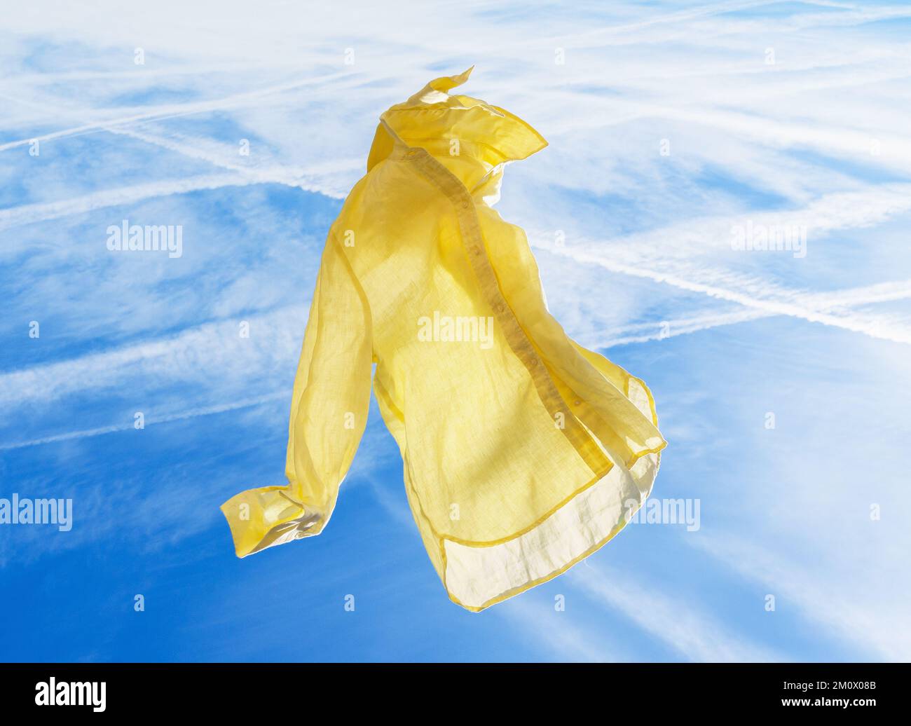 Yellow linen short in the air. Stock Photo