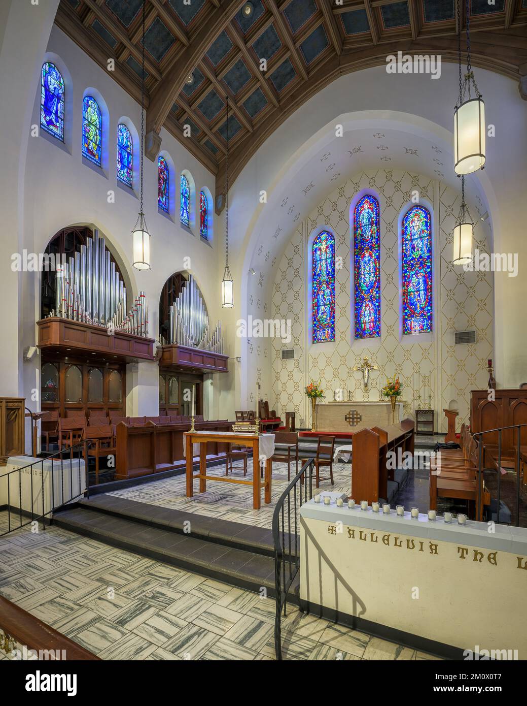 Sanctuary and altar at the historic Cathedral of St. John in downtown Albuquerque, New Mexico Stock Photo