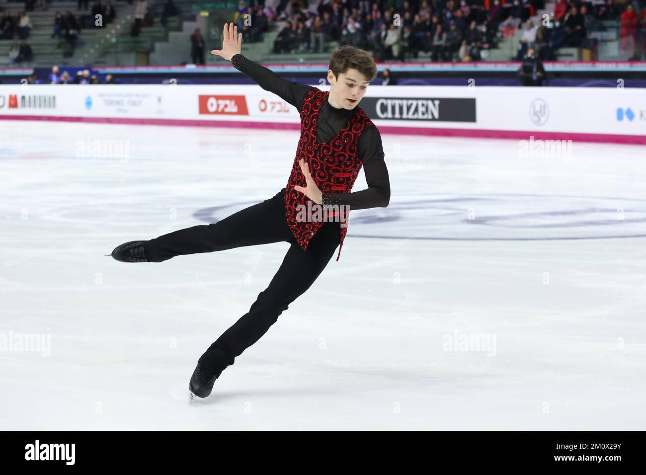 Turin, Italy, 8th December 2022. Lucas Broussard of USA performs in the Junior Men's Short