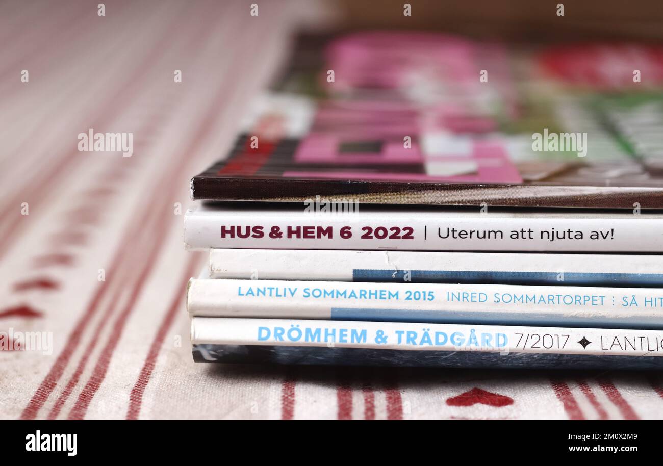 Image showcasing Different interior design magazines on a table in a swedish home Stock ...