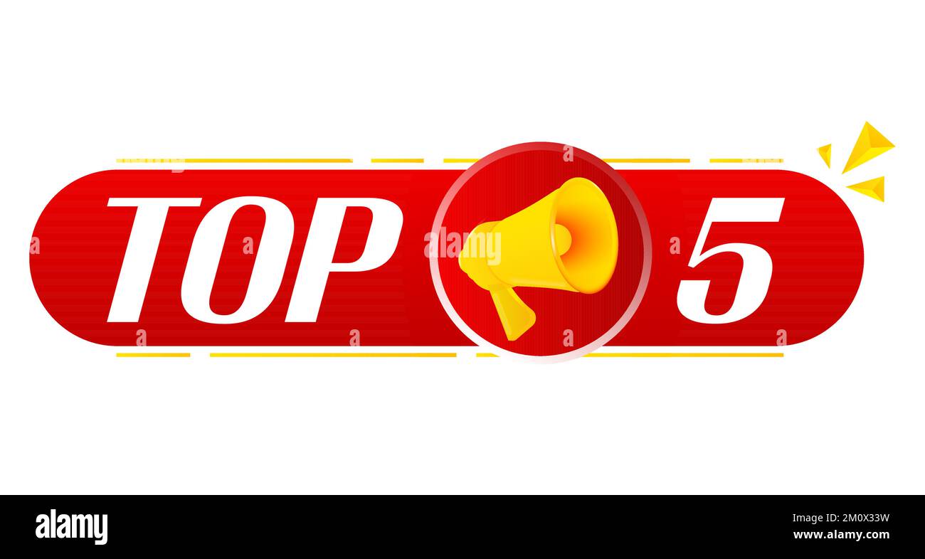 Megaphone with top 5 on white background. Megaphone banner. Web design. Vector Stock Vector