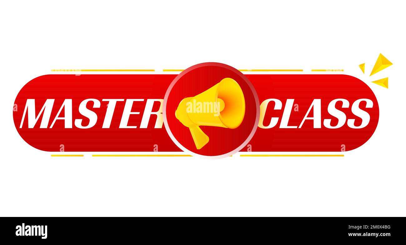Megaphone with master class on white background. Megaphone banner. Web design. Vector Stock Vector