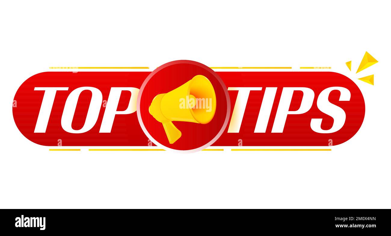 Megaphone with top tips on white background. Megaphone banner. 
