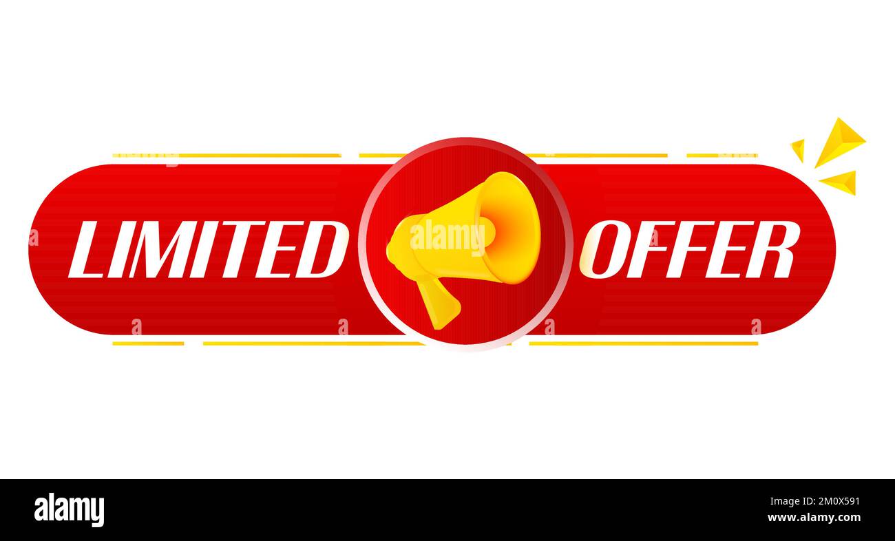 Megaphone with limited offer on white background. Megaphone banner. Web design. Vector Stock Vector