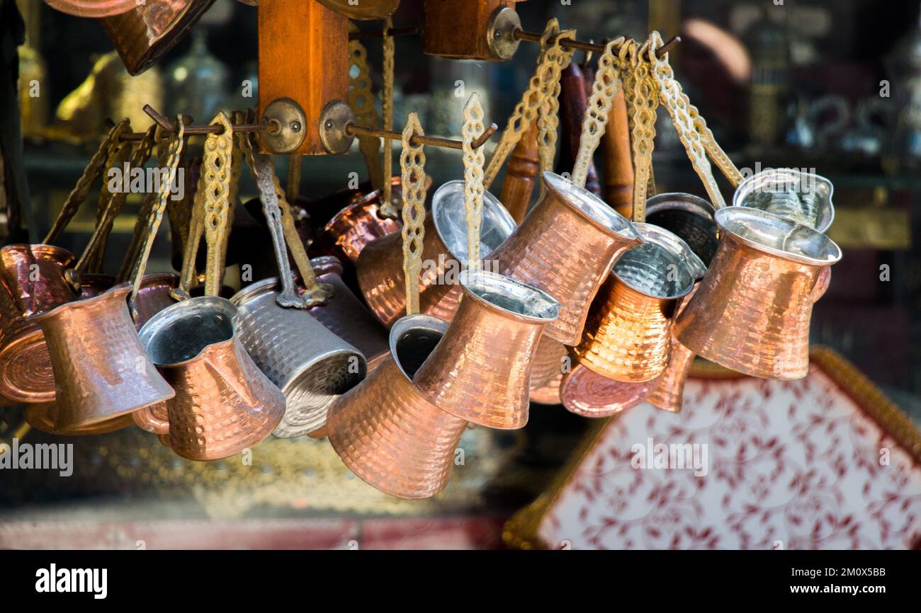 Turkish coffee pots made in a traditional style Stock Photo Alamy