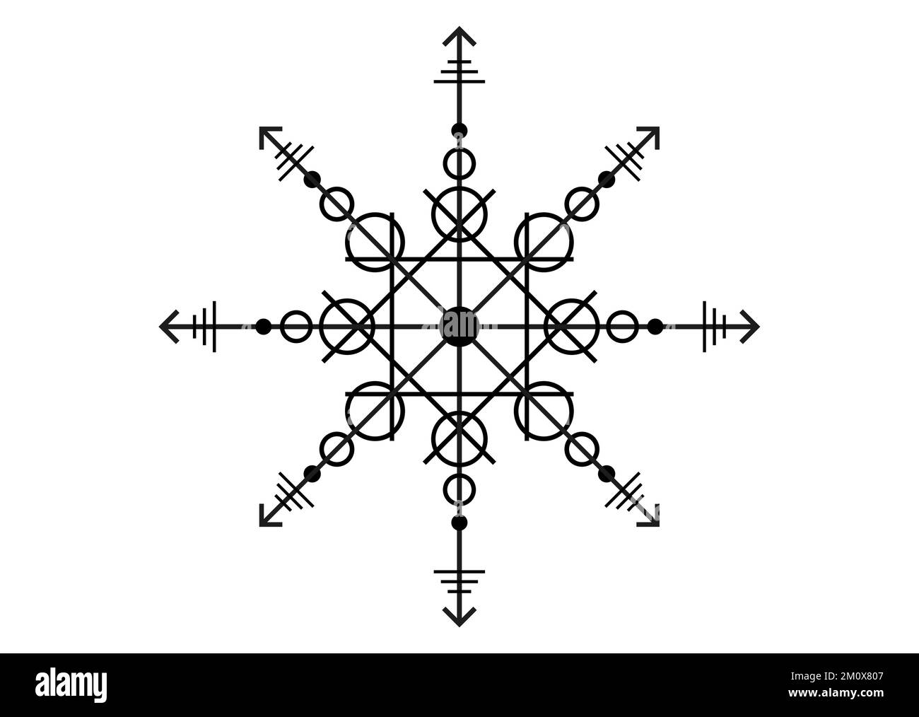 sacred seal of powerful energy, sigil for protection with geometric shapes and mystical arrows, vector black tattoo symbol isolated on white backgroun Stock Vector