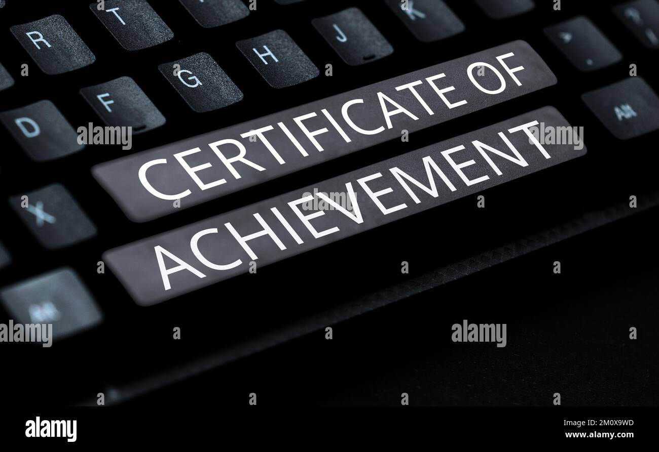 Handwriting text Certificate Of Achievement. Internet Concept certify that a person done exceptionally well Stock Photo