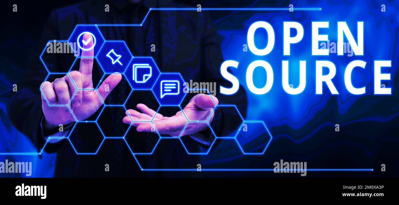 Text sign showing Open Source. Business idea denoting software which original source code freely available Stock Photo