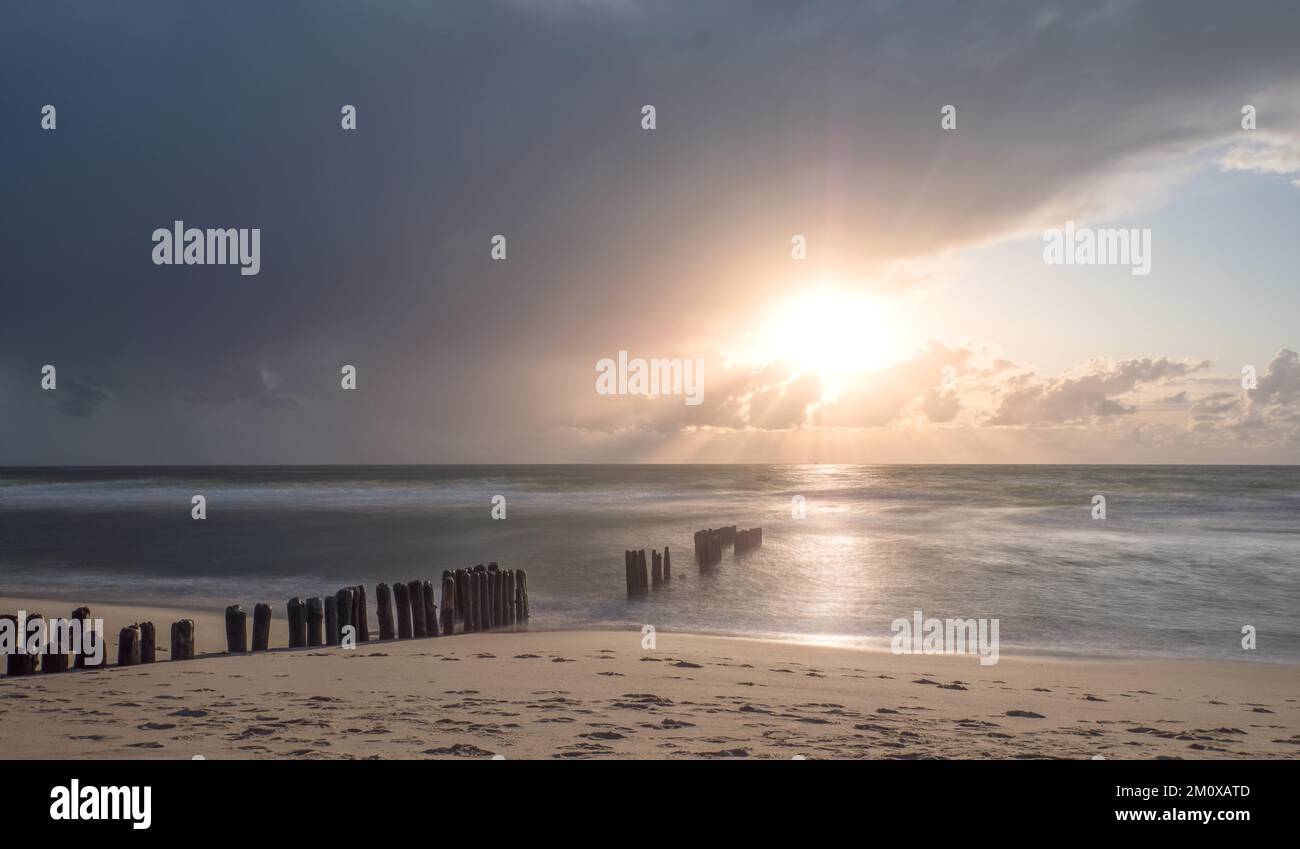 Lonely beach scene on the island Sylt on summer evening. Germany North sea Stock Photo