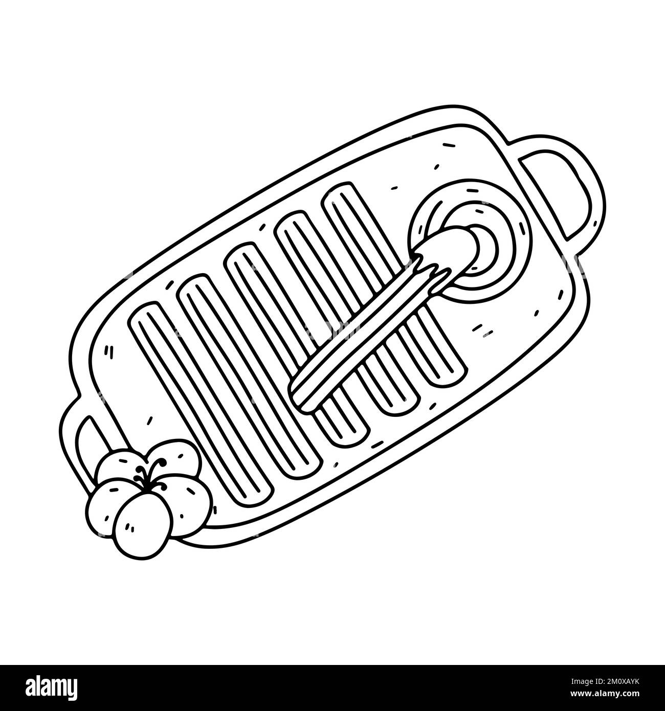 Churros in hand drawn doodle style. Mexican snack. Vector illustration. Churros sticks on plate. Top view Stock Vector