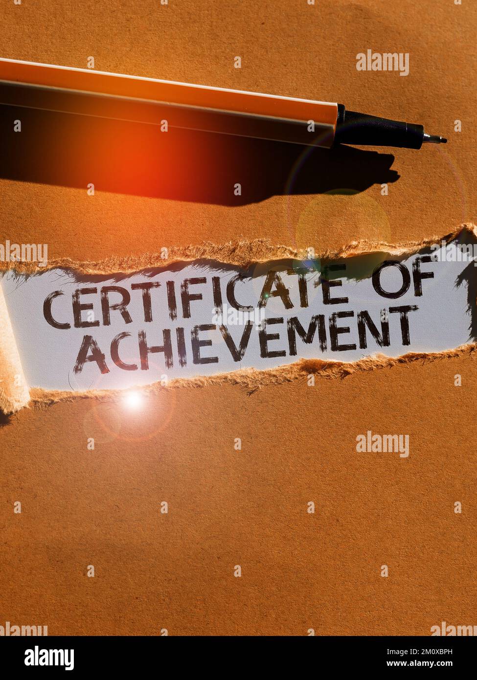 Text sign showing Certificate Of Achievement. Word for certify that a person done exceptionally well Stock Photo