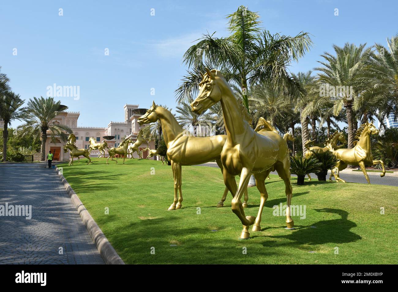Gilded horses at the entrance of the Madinat Jumeirah Resort in Dubai
