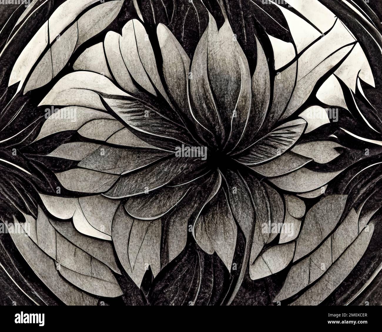 rice paper texture with flower drawn with black ink, japanese creative background Stock Photo