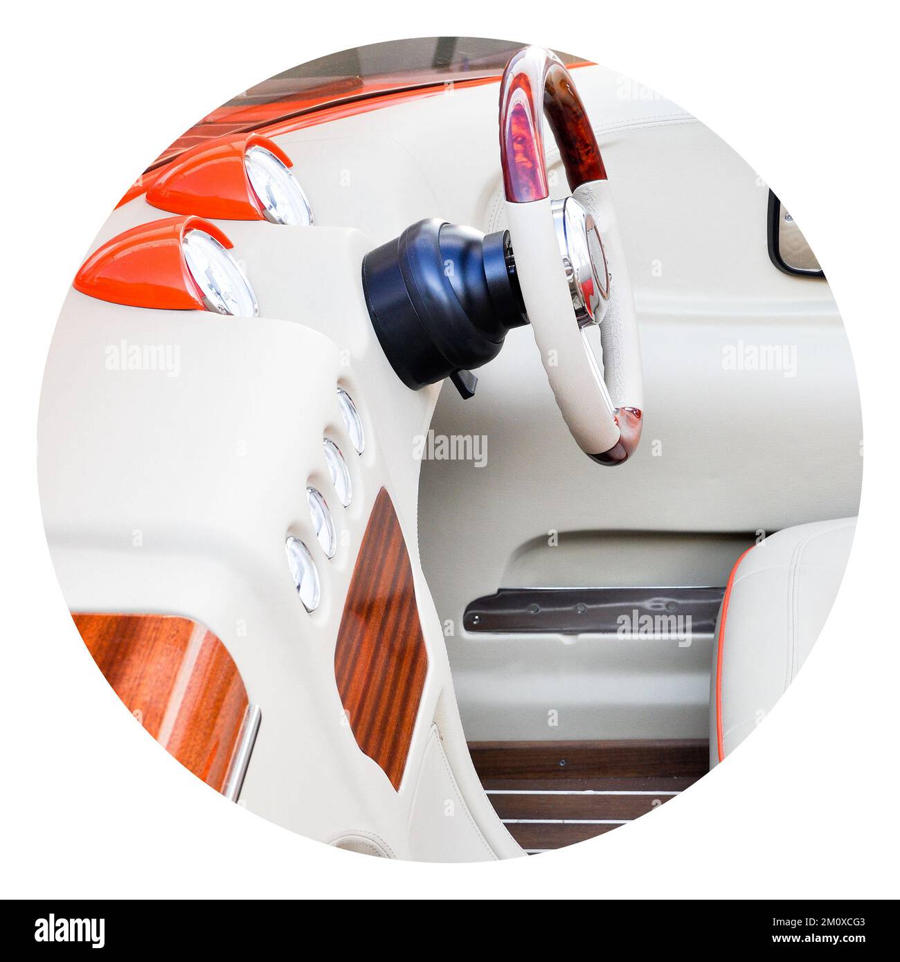 Speed boat steering wheel and instrument panels, luxurious speedboat