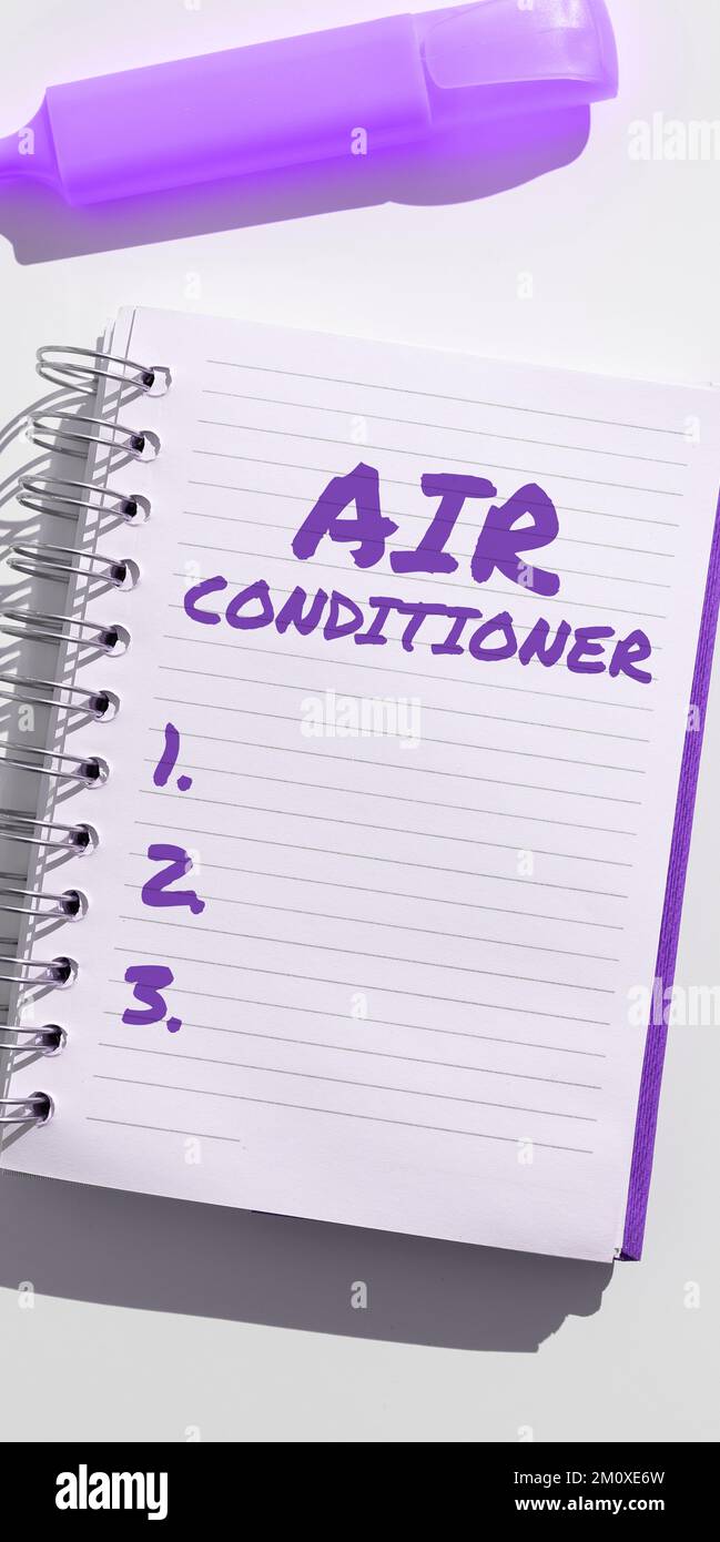 Hand writing sign Air Conditioner, Word Written on apparatus for