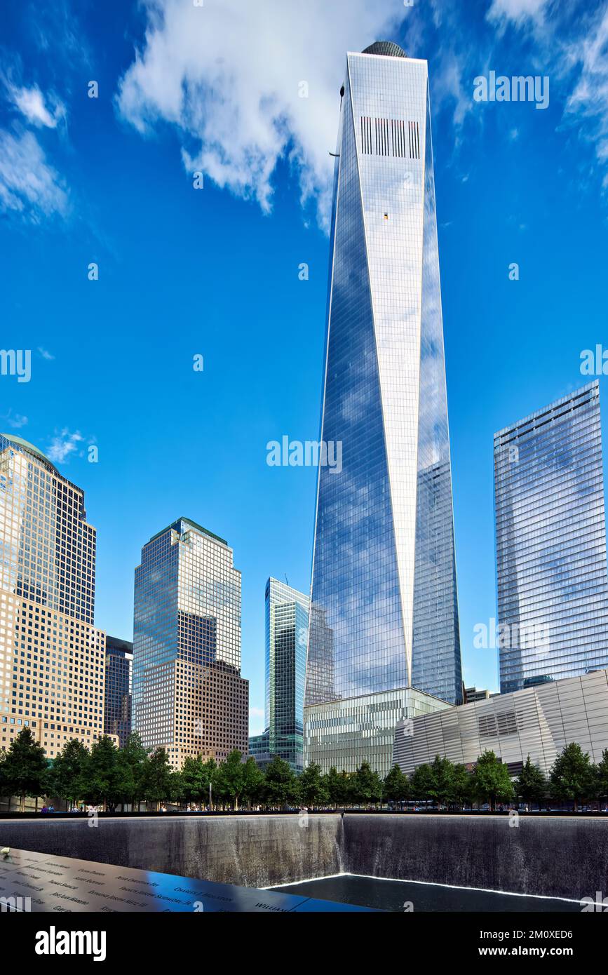 New York. Manhattan. United States. National September 11 Memorial & Museum and One World Trade Center Stock Photo