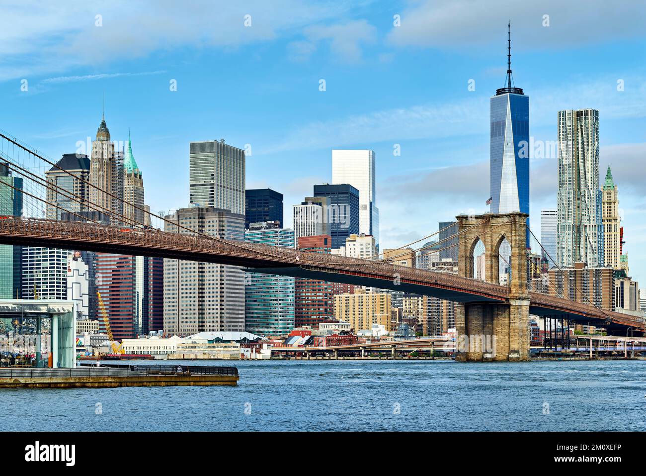 New York. Manhattan Skyline. United States. The Brooklyn Bridge Stock Photo