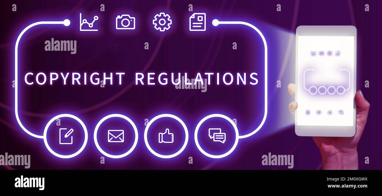 Text caption presenting Copyright Regulations, Business idea body of ...