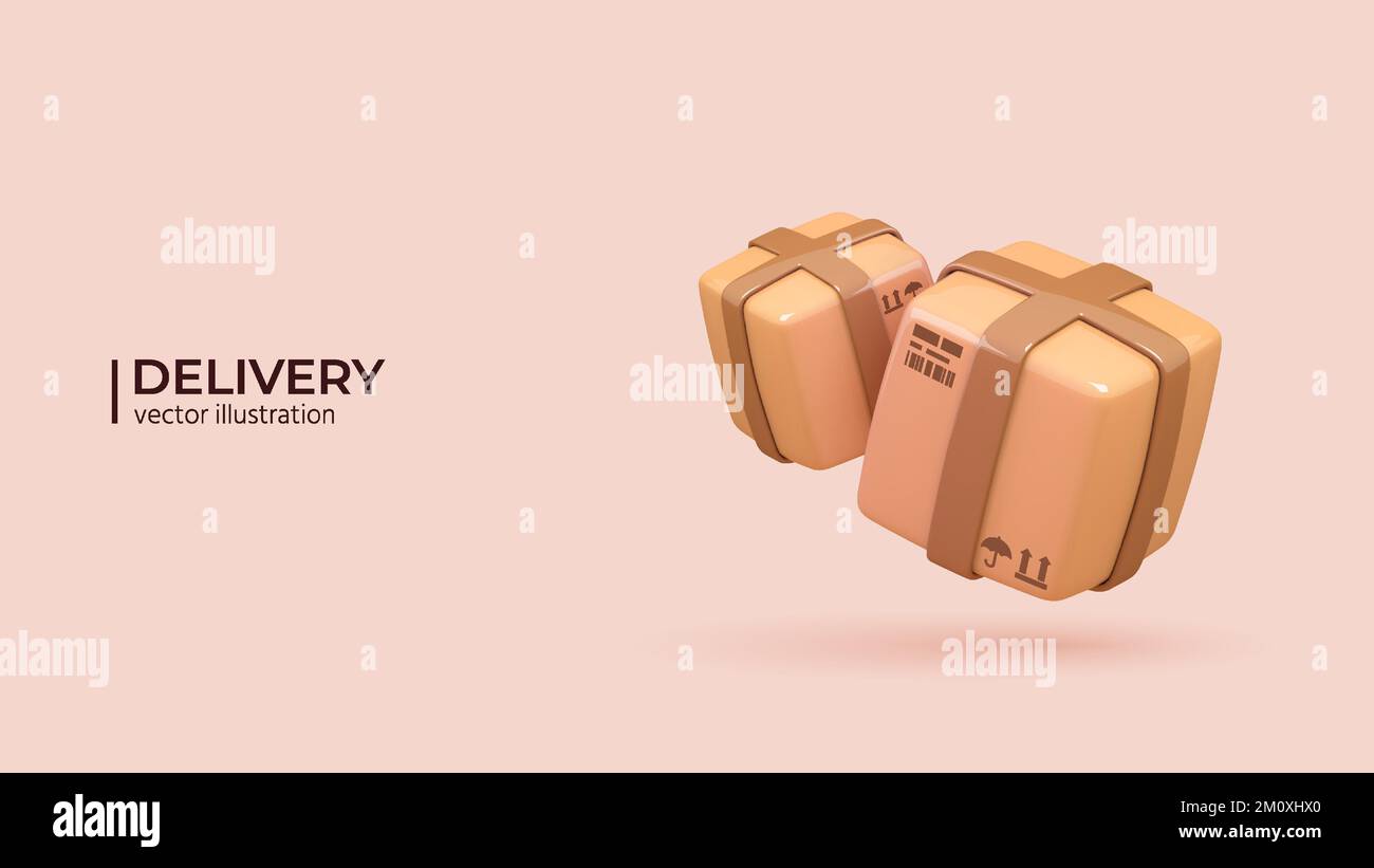 3d Vector Delivery Concept. Realistic 3d Design of Fast delivery, express and urgent shipping in Trendy colors. Vector illustration in cartoon minimal style. Stock Vector