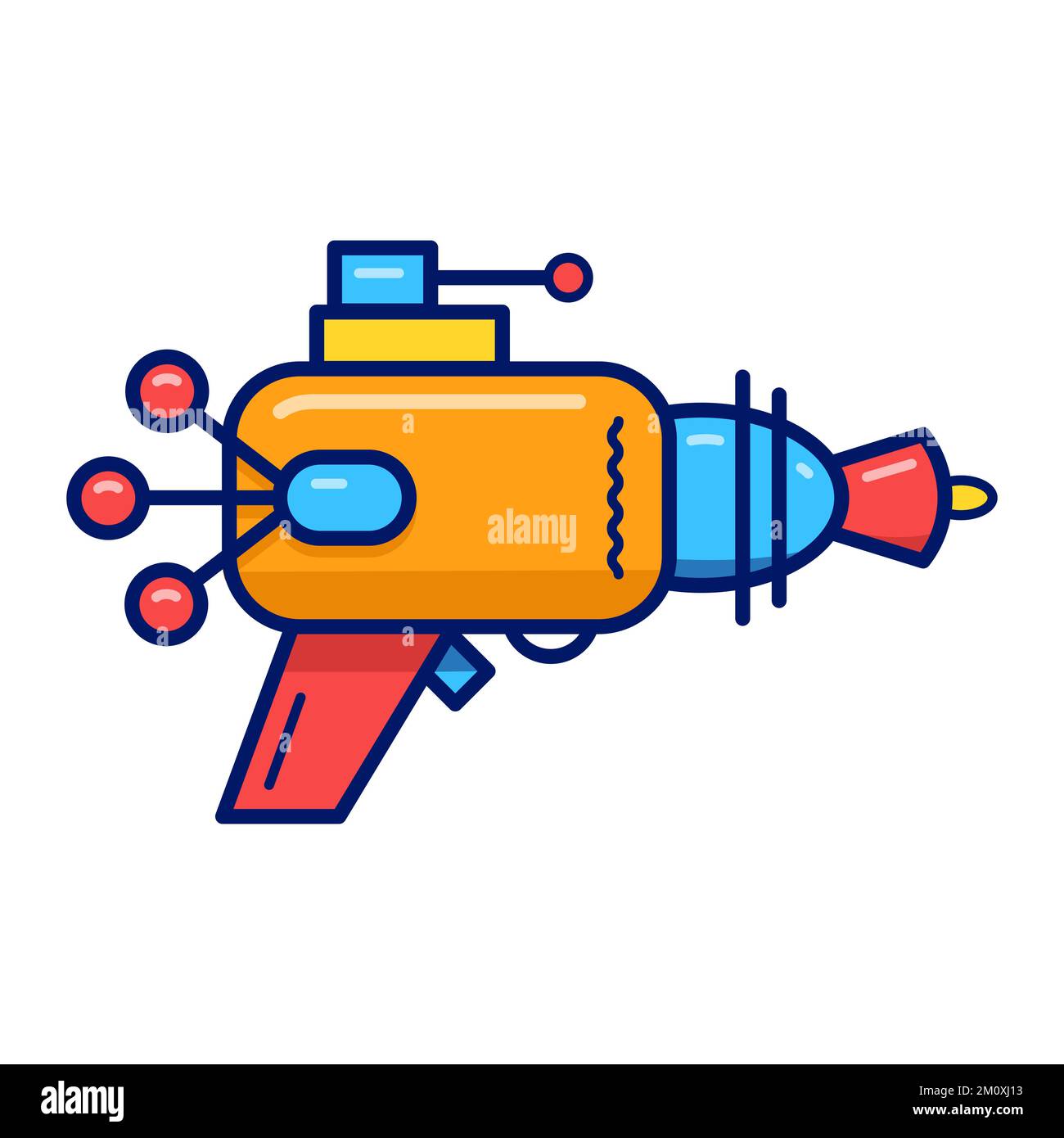 Vector illustration with one cartoon retro blaster. Yellow laser weapon