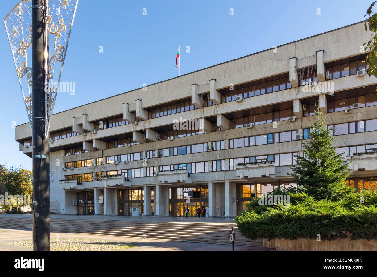 RUSE, BULGARIA -NOVEMBER 2, 2020: Typical Building and street at the center of city of Ruse, Bulgaria Stock Photo