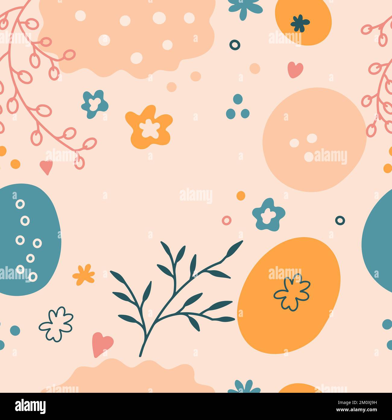 Happy Easter seamless pattern. Square abstract composition in pastel-colored. Stock Vector