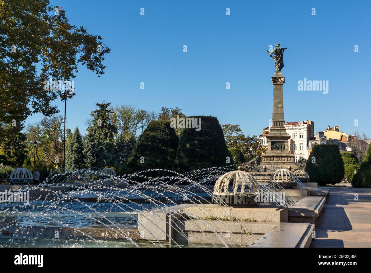 RUSE, BULGARIA -NOVEMBER 2, 2020: Typical Building and street at the center of city of Ruse, Bulgaria Stock Photo