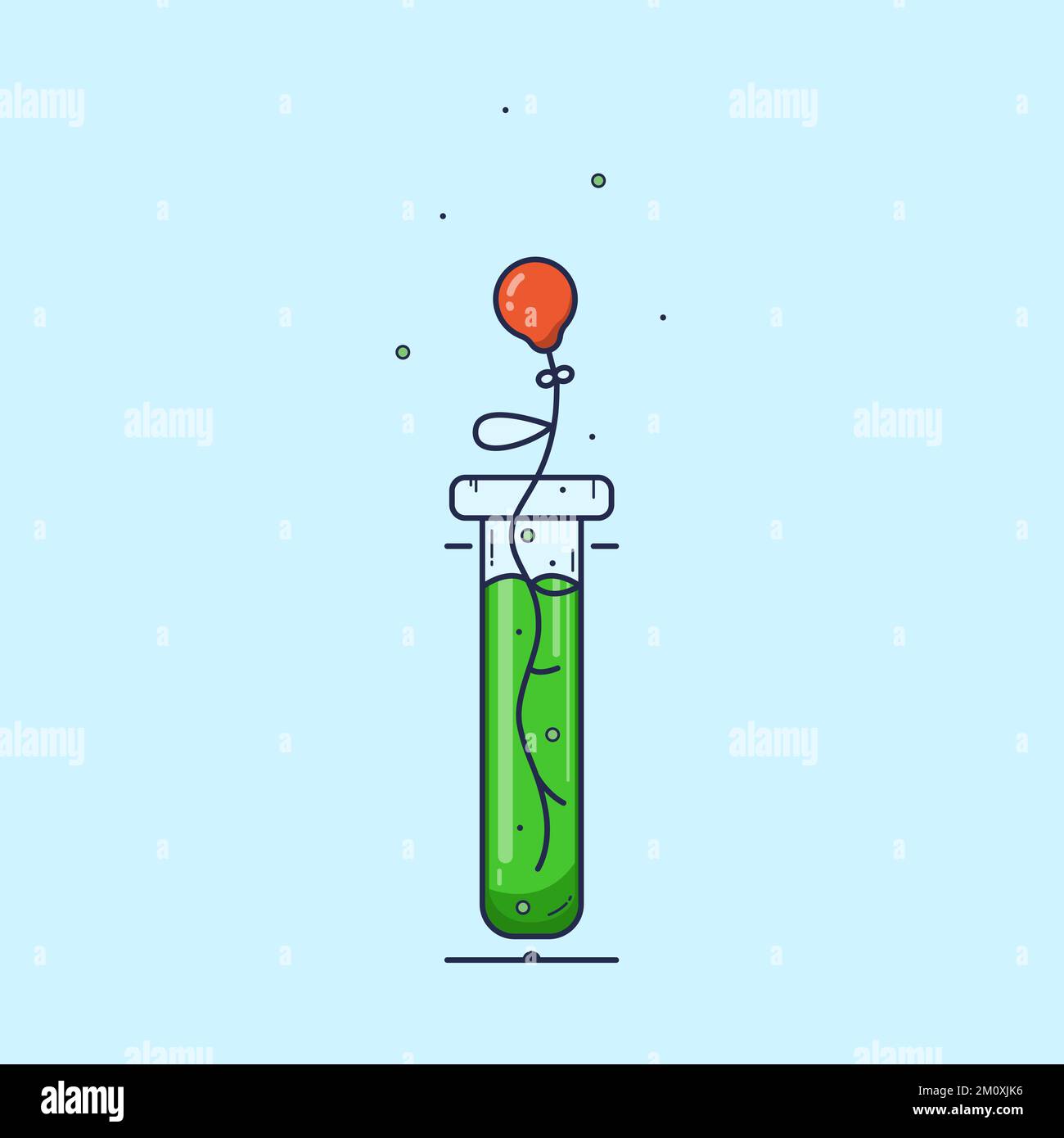 Labgrown chicken leg. Laboratory test tube with green liquid and bubbles. Taking care of the