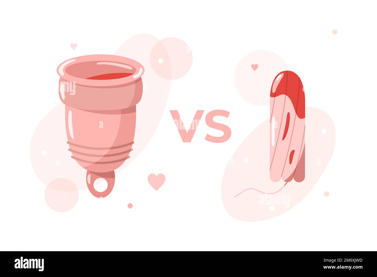 Concept on women theme. Choosing between eco menstrual cup and tampon