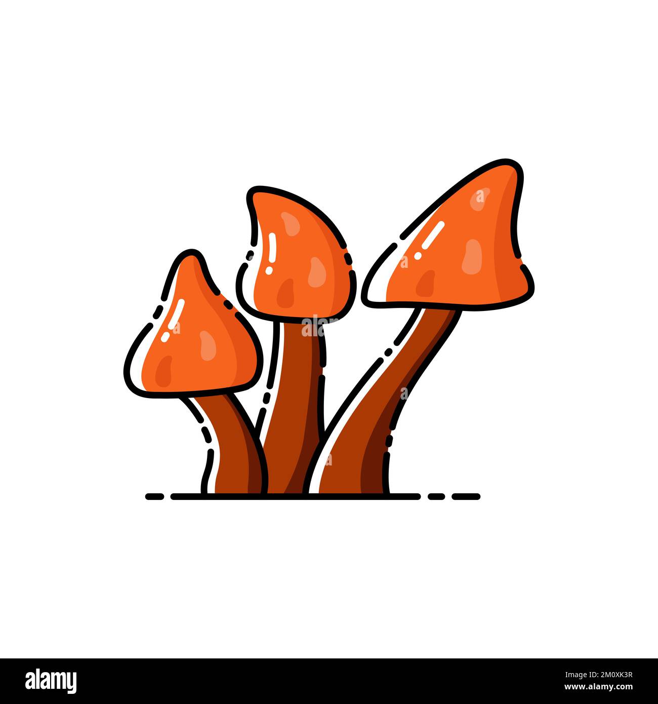 Group of orange mystical poisonous mushrooms on white isolated background. Stock Vector