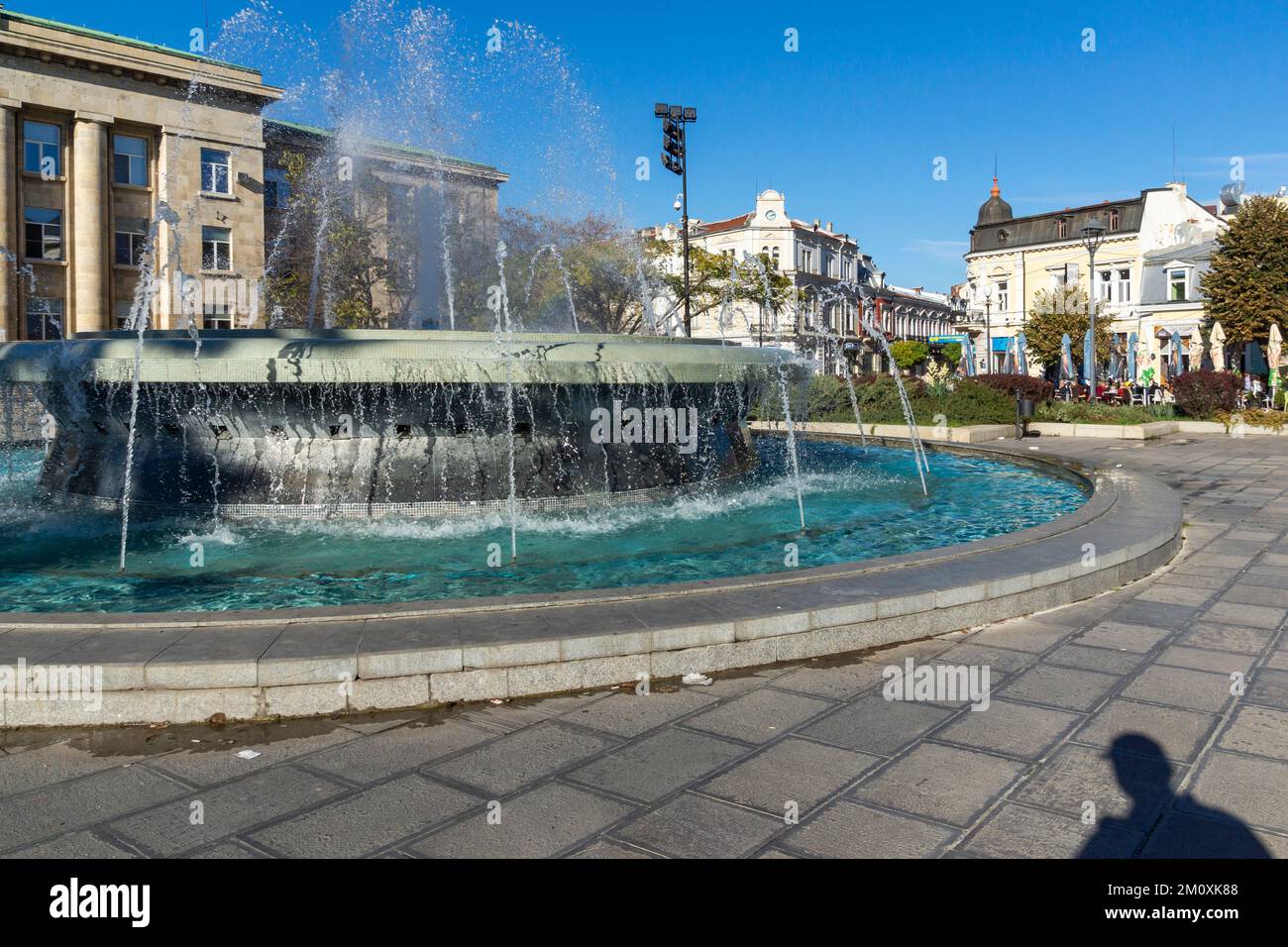 RUSE, BULGARIA -NOVEMBER 2, 2020: Typical Building and street at the center of city of Ruse, Bulgaria Stock Photo