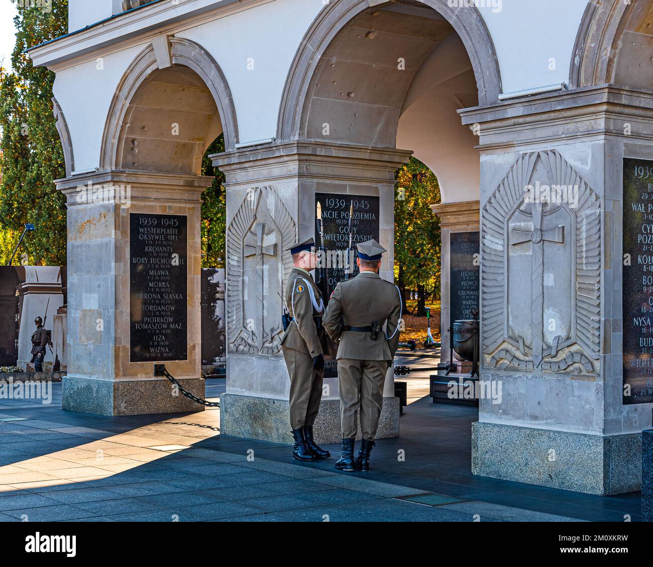 The Tomb of the Unknown Soldier in Warsaw - the grave of the unknown soldier in Warsaw, at pl. march. Józef Piłsudski. Stock Photo