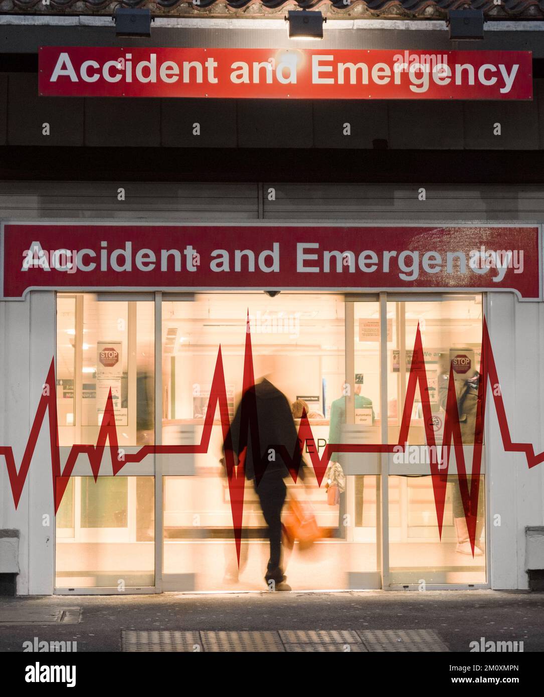 Accident and Emergency entrance at NHS hospital. England, UK. concept ...