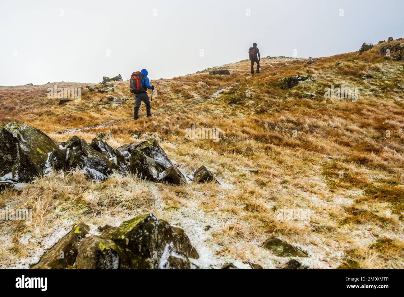 Walkers on Thunacar Knott near Langdale in the Lake District National Park in winter Stock Photo