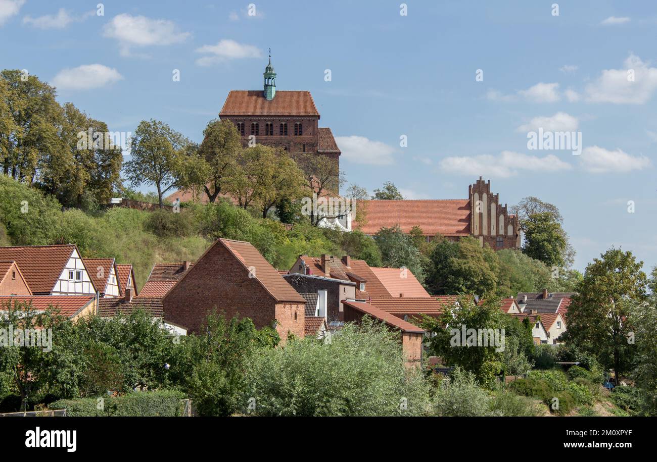 City view of Havelberg with medieval Sankt Marien Cathedral in Saxony-Anhalt, Germany Stock Photo