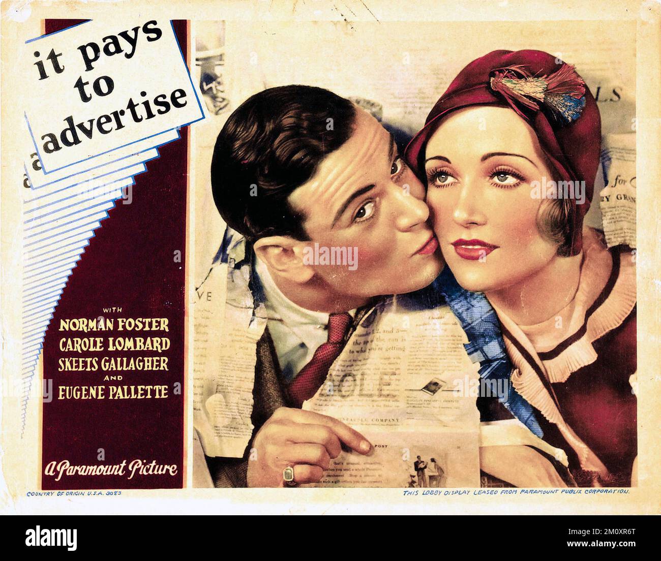 Norman Foster and Carole Lombard in It Pays to Advertise (1931) Movie Poster Stock Photo