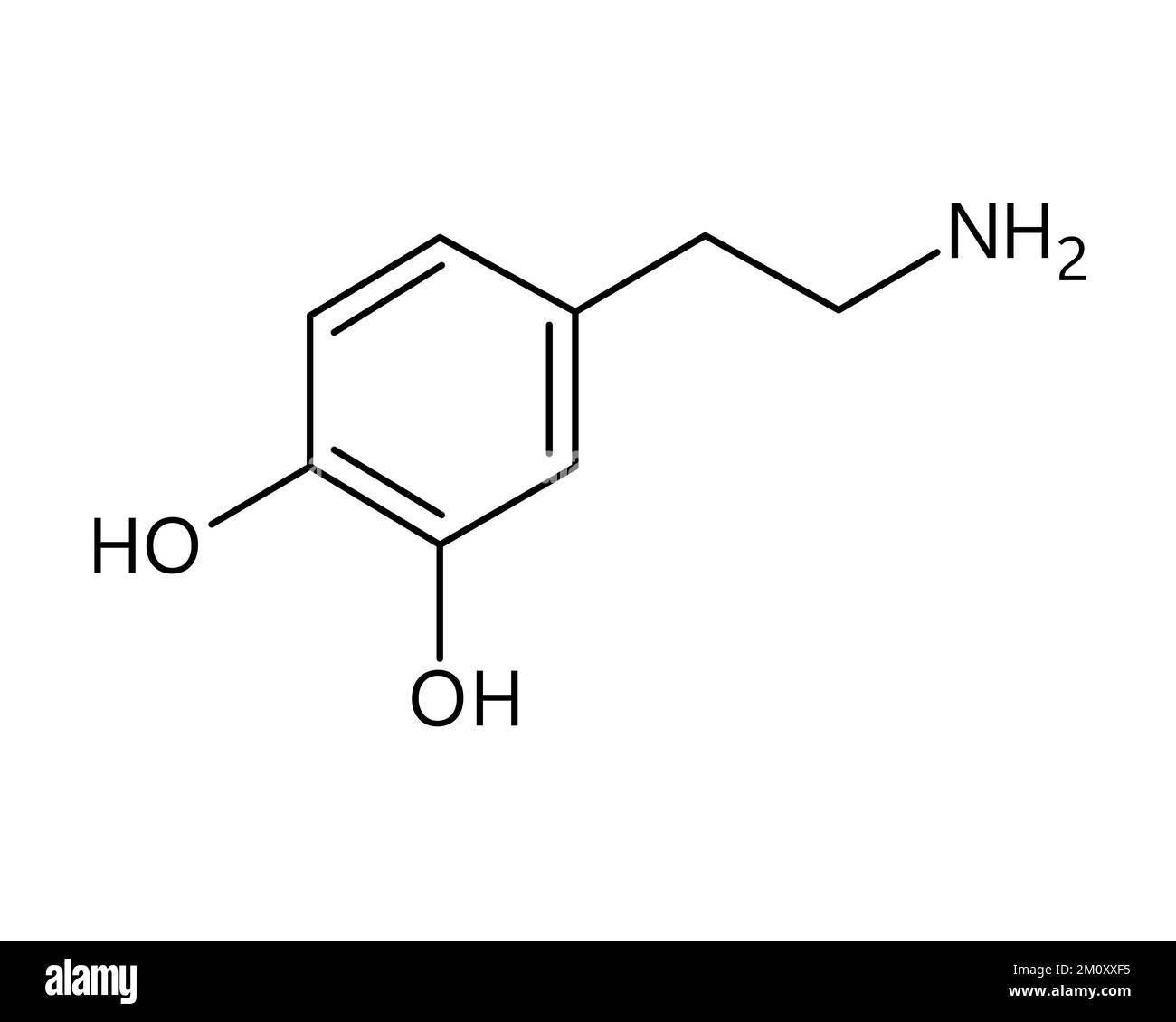 Dopamine molecular structure. Dopamine is neurotransmitter with