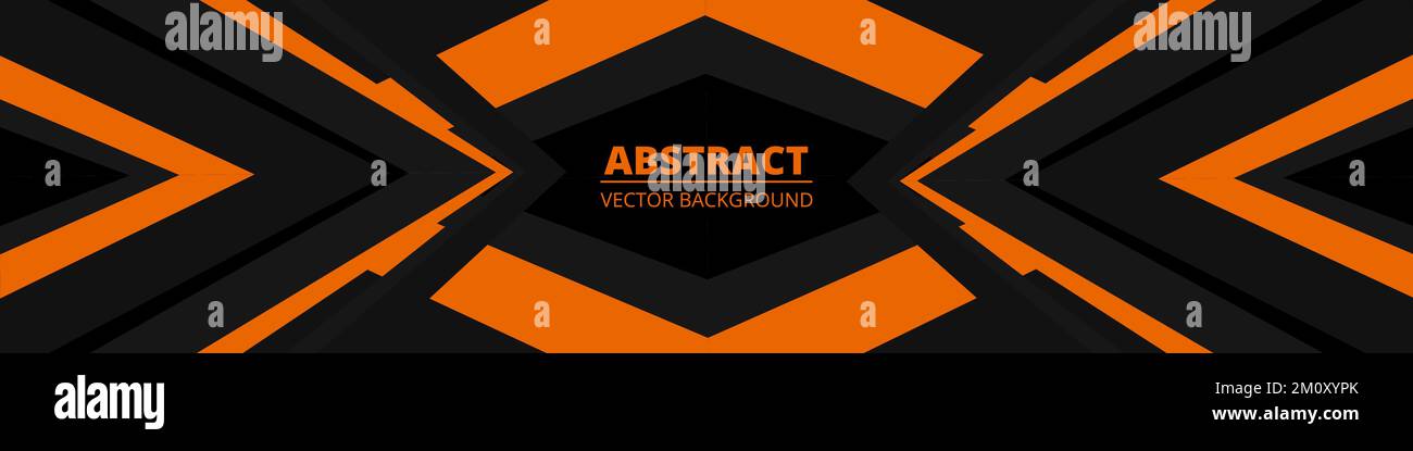 Black abstract wide horizontal banner with orange and gray lines and ...