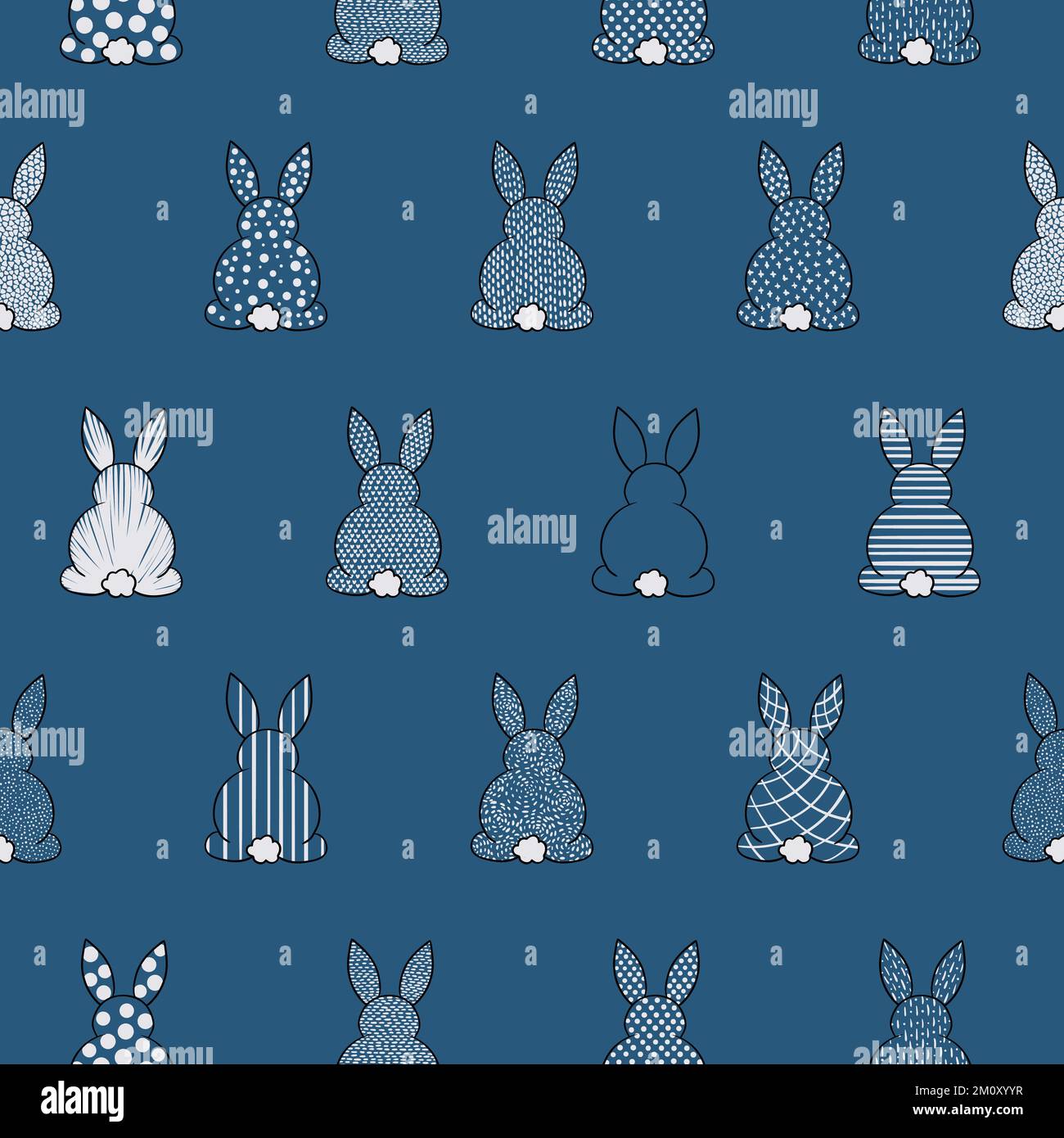 Blue seamless vector pattern with bunnies illustration Stock Vector ...