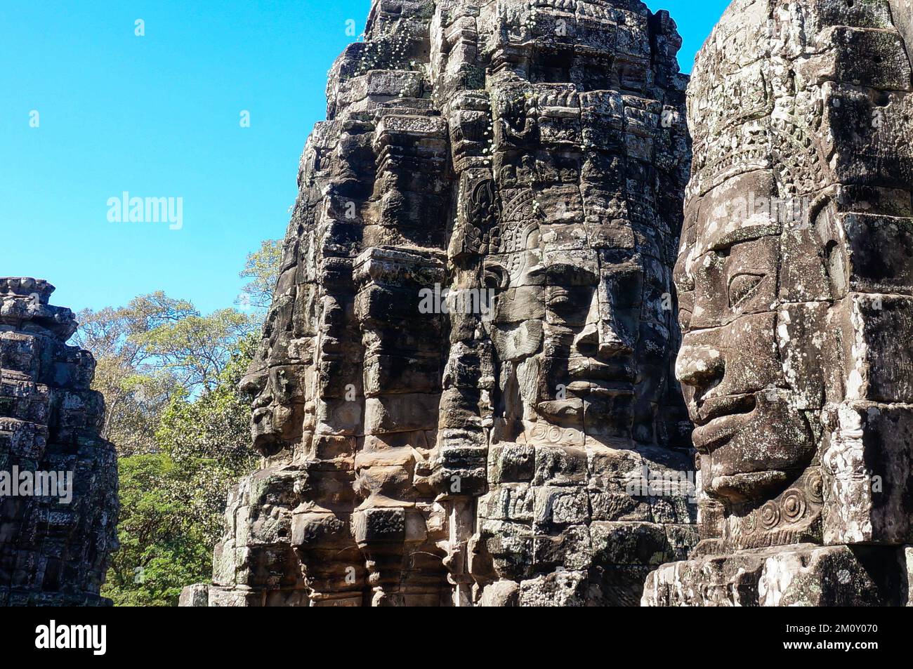 Stone Buddha statue; Buddhist culture; Buddha face; tourist attractions in Cambodia Stock Photo