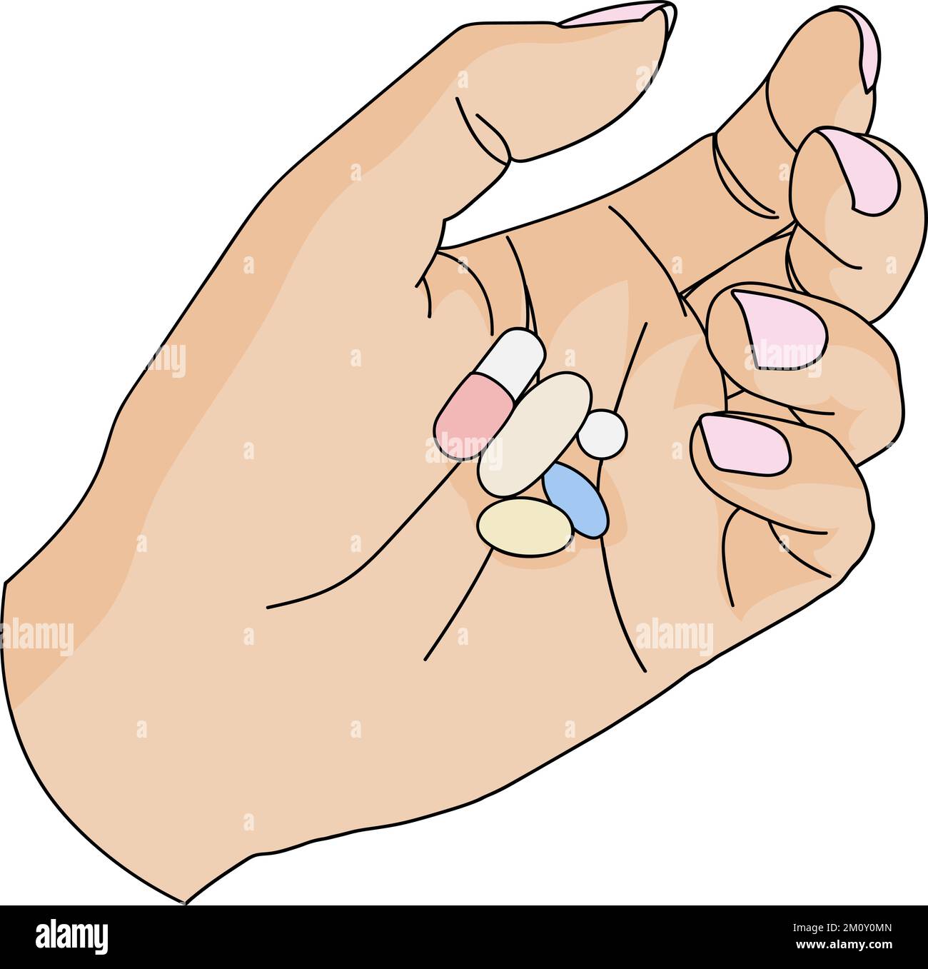 Pill Hand Colorful pills in a hand isolated vector illustration Stock Vector ...