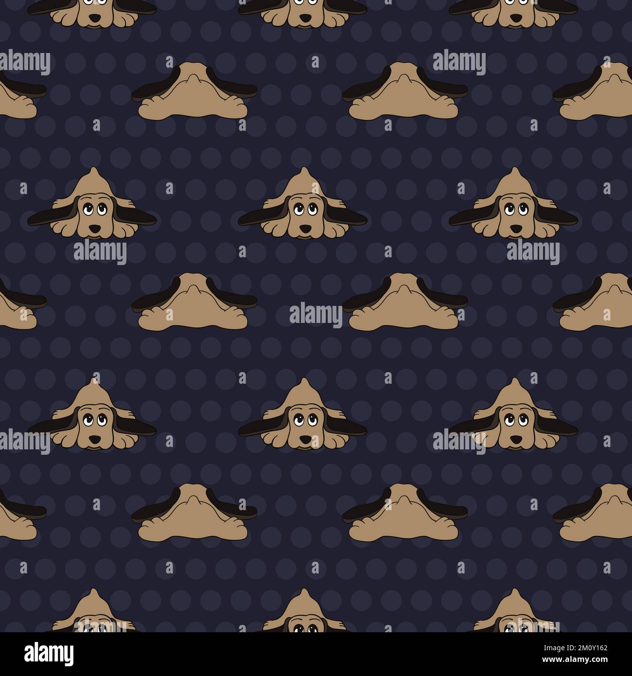 Hand-drawn puppies over dotted background vector seamless pattern Stock Vector