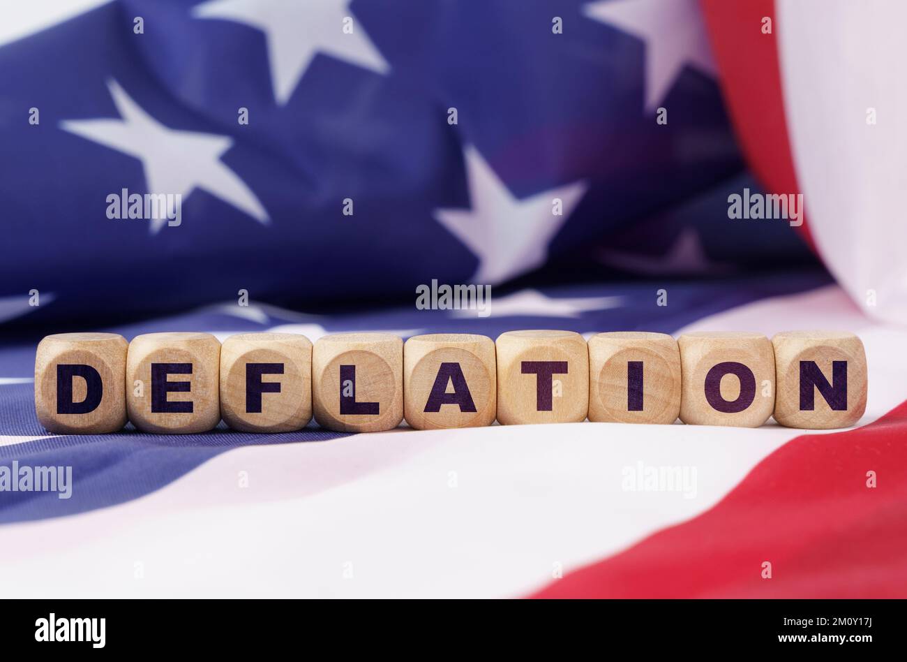 American economy and business concept. The US flag has cubes with the ...
