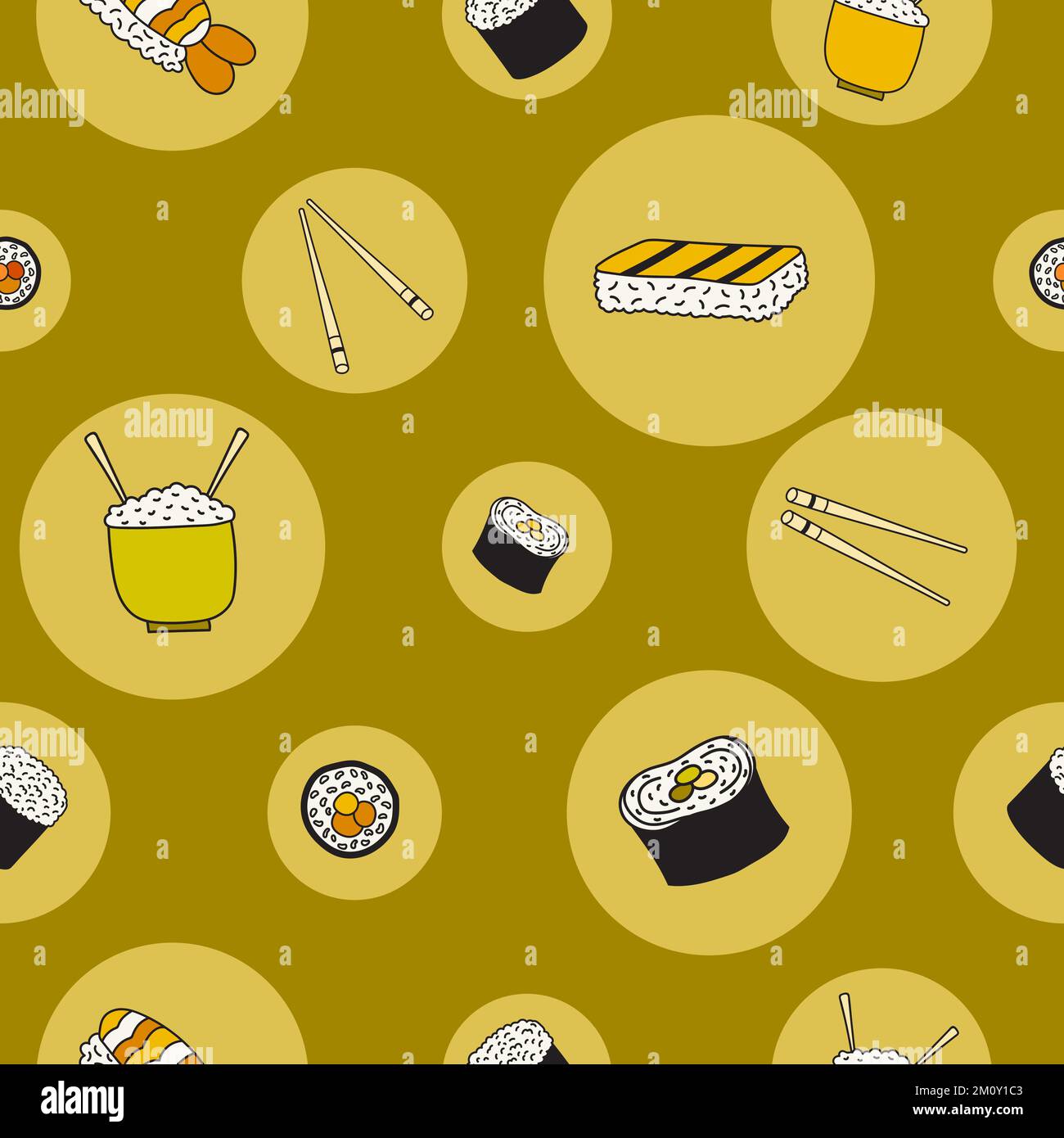 Circle sushi vector seamless pattern Stock Vector