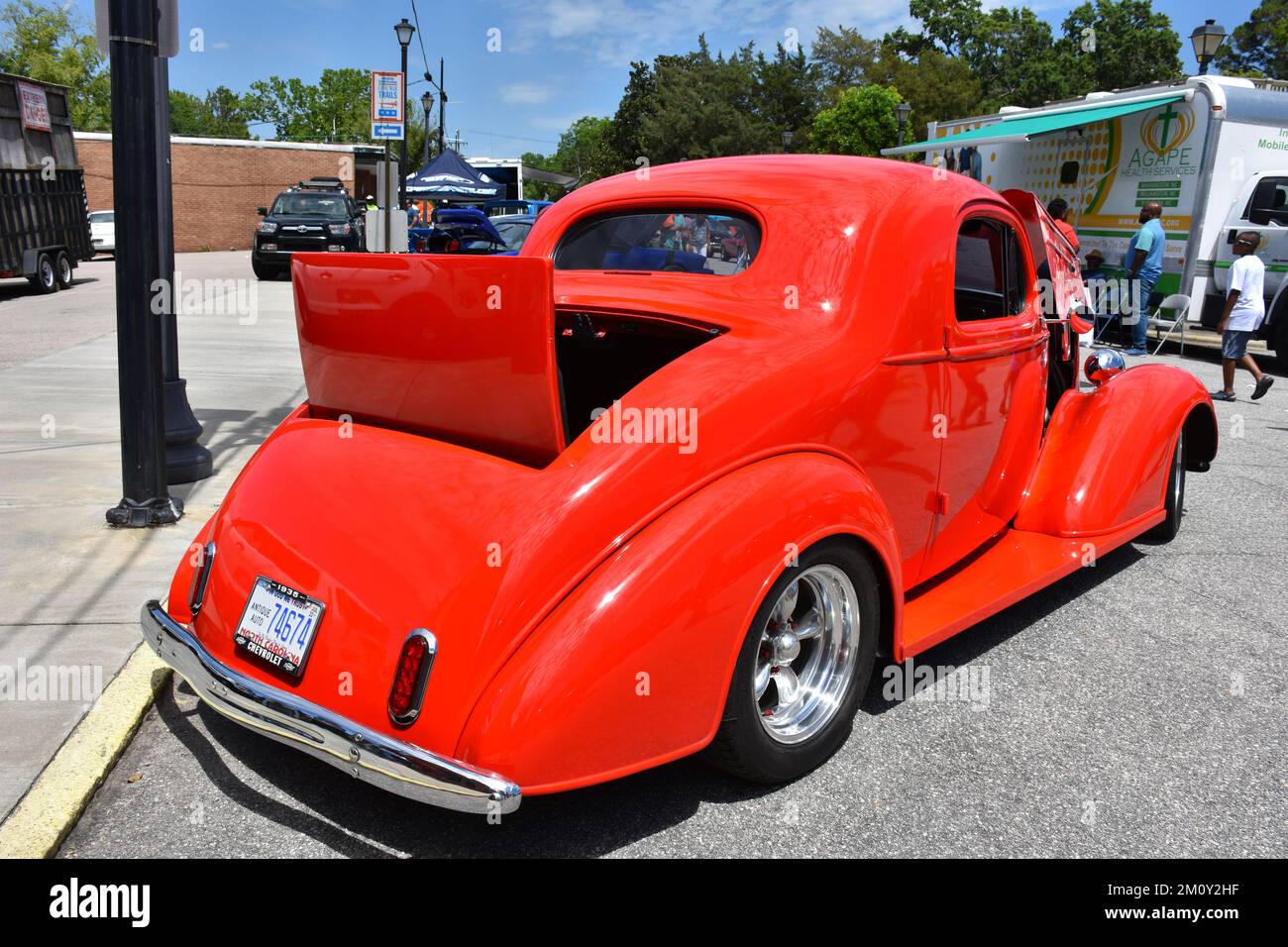 A 1935 Chevrolet Master Deluxe on display at a car show. Stock Photo