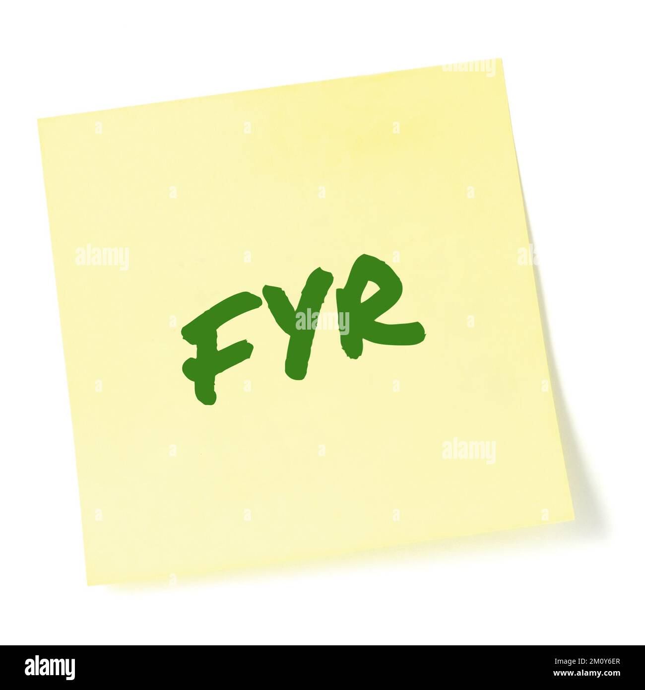 For your reference acronym FYR green marker written business initialism text, corporate scrutiny information recipient advice, detailed sticky note Stock Photo