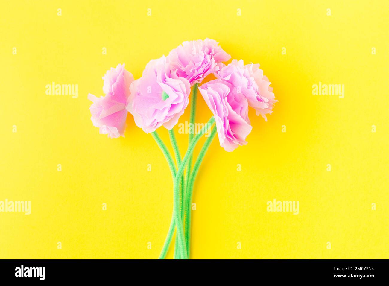 Bouquet of easy paper flowers. Craft with kids. Mother's day. Happy birthday. Stock Photo
