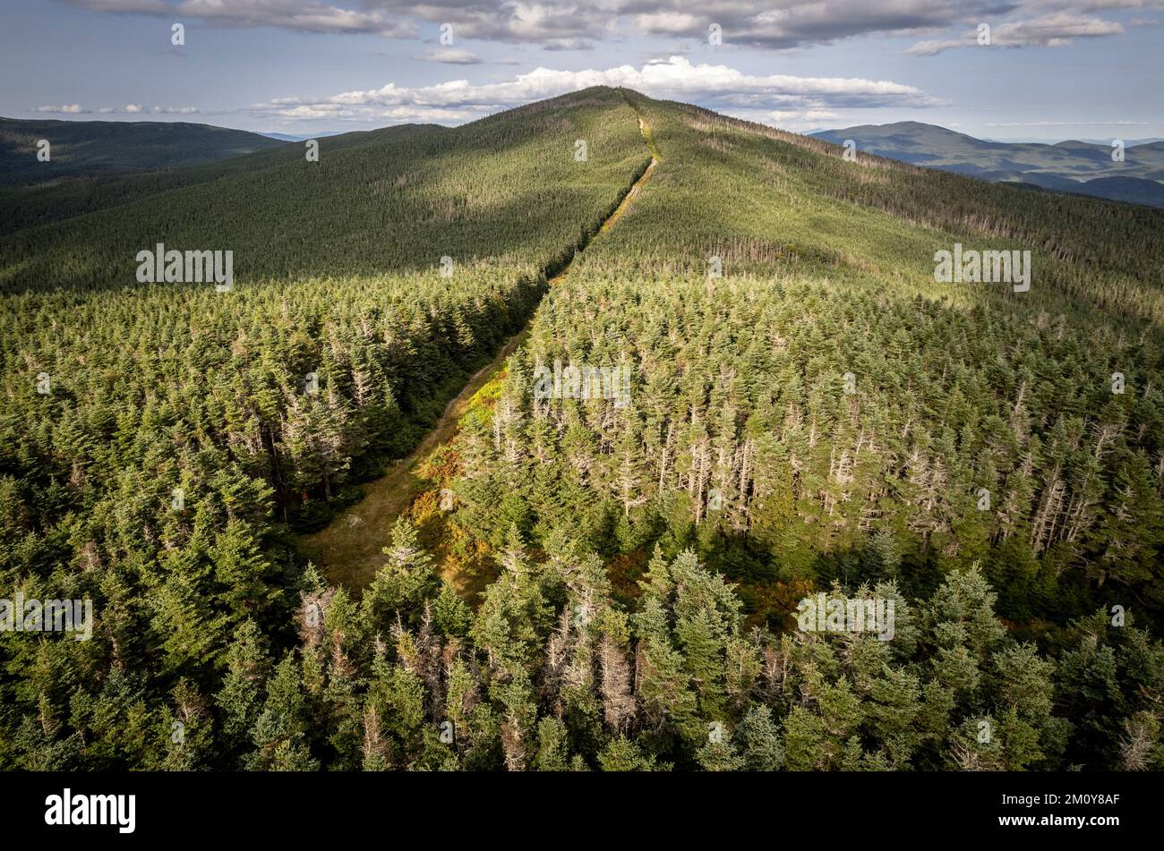 Aerial view of USA Canada international border between Maine Quebec Stock Photo
