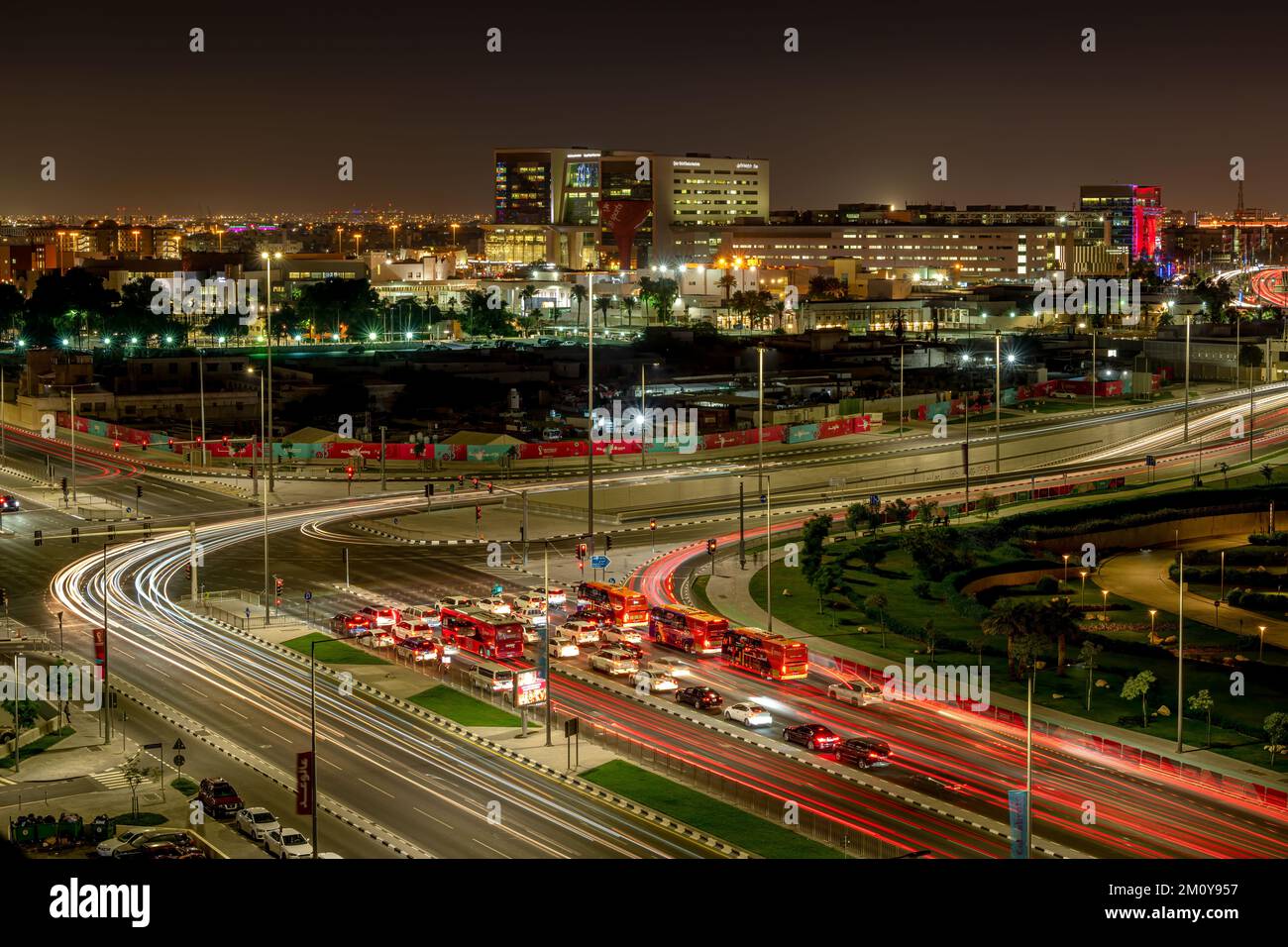 Beautiful aerial view of Al Rayyan Road Doha, Doha Traffic FIFA Buses ...